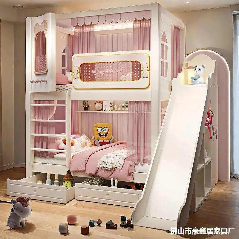 Bunk Bed With Stairs And Slide - Solid High and Low Two Layer