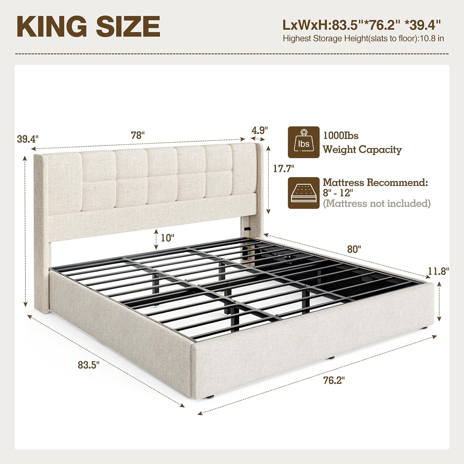 King Bed Frame with Hydraulic  - Gas Lift Storage Bed Hydraulic recension och pris