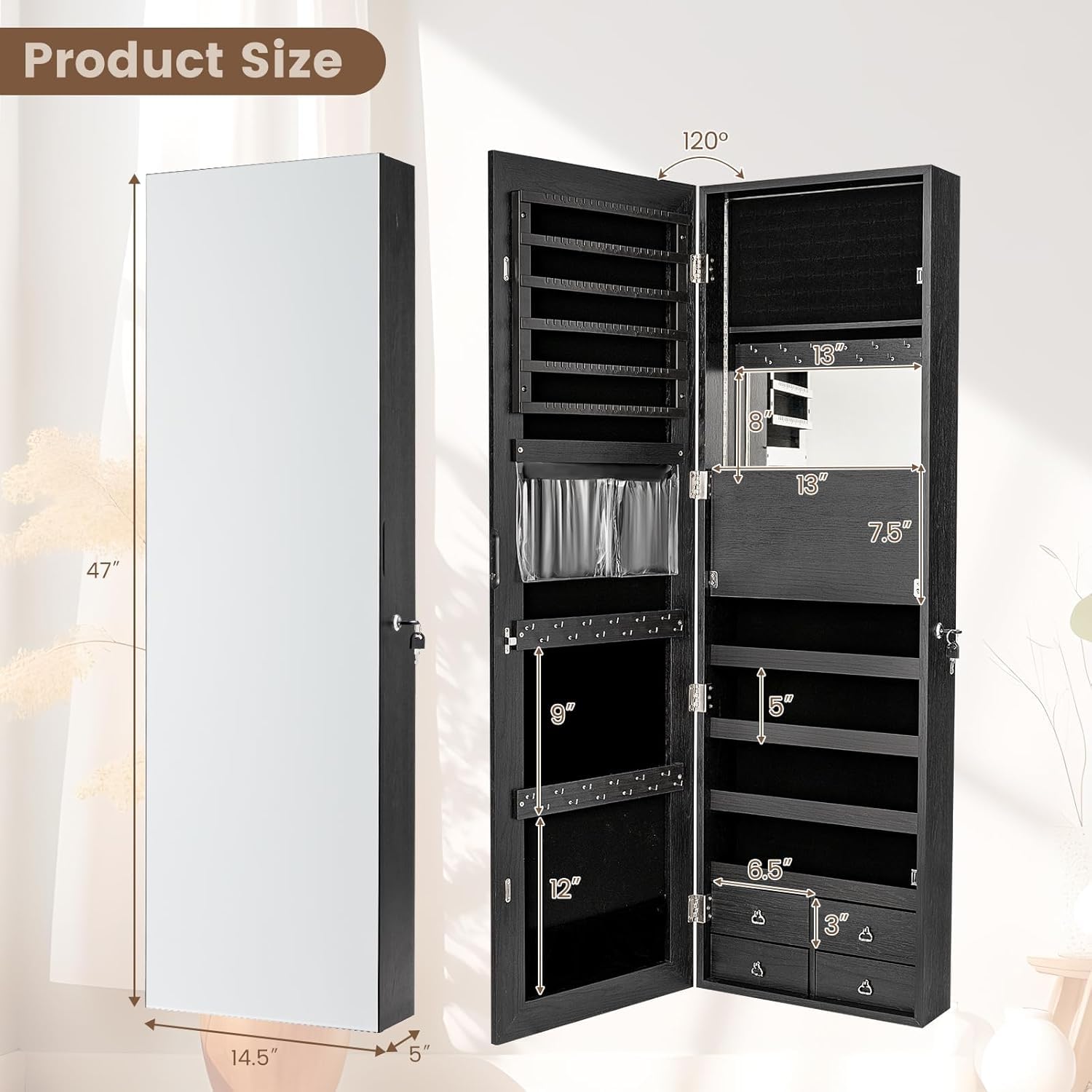 47” LED Jewelry Armoire, Door/ - Full Length Mirror Jewelry Armoire recension och pris